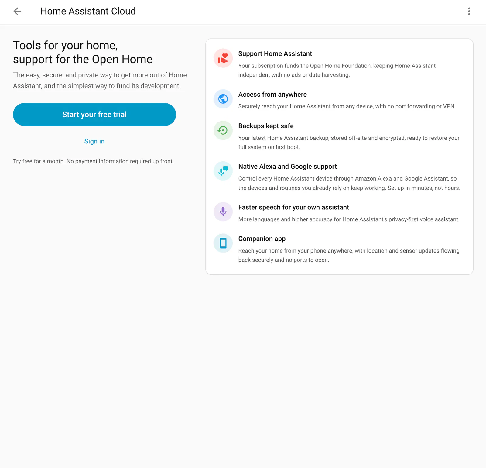 Redesigned Home Assistant Cloud signup page from the frontend work.