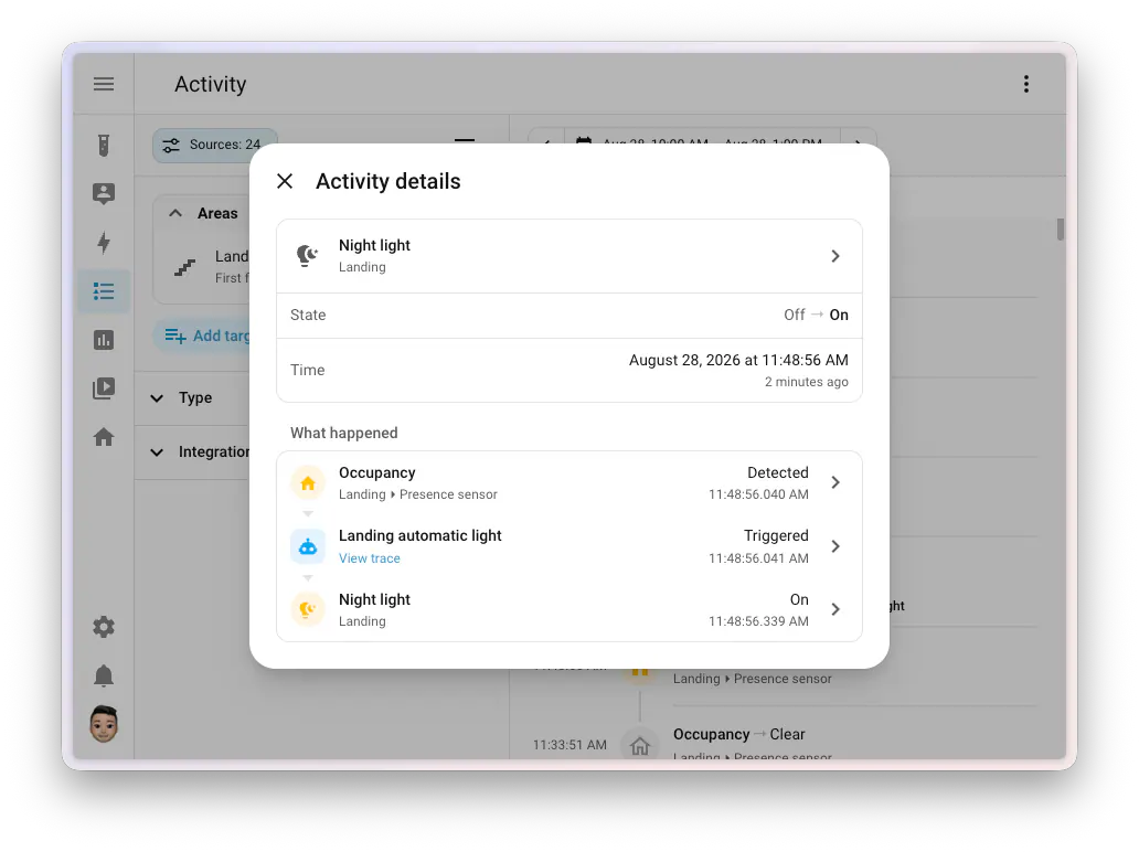 Home Assistant 2026.9 Activity details view tracing why a state changed