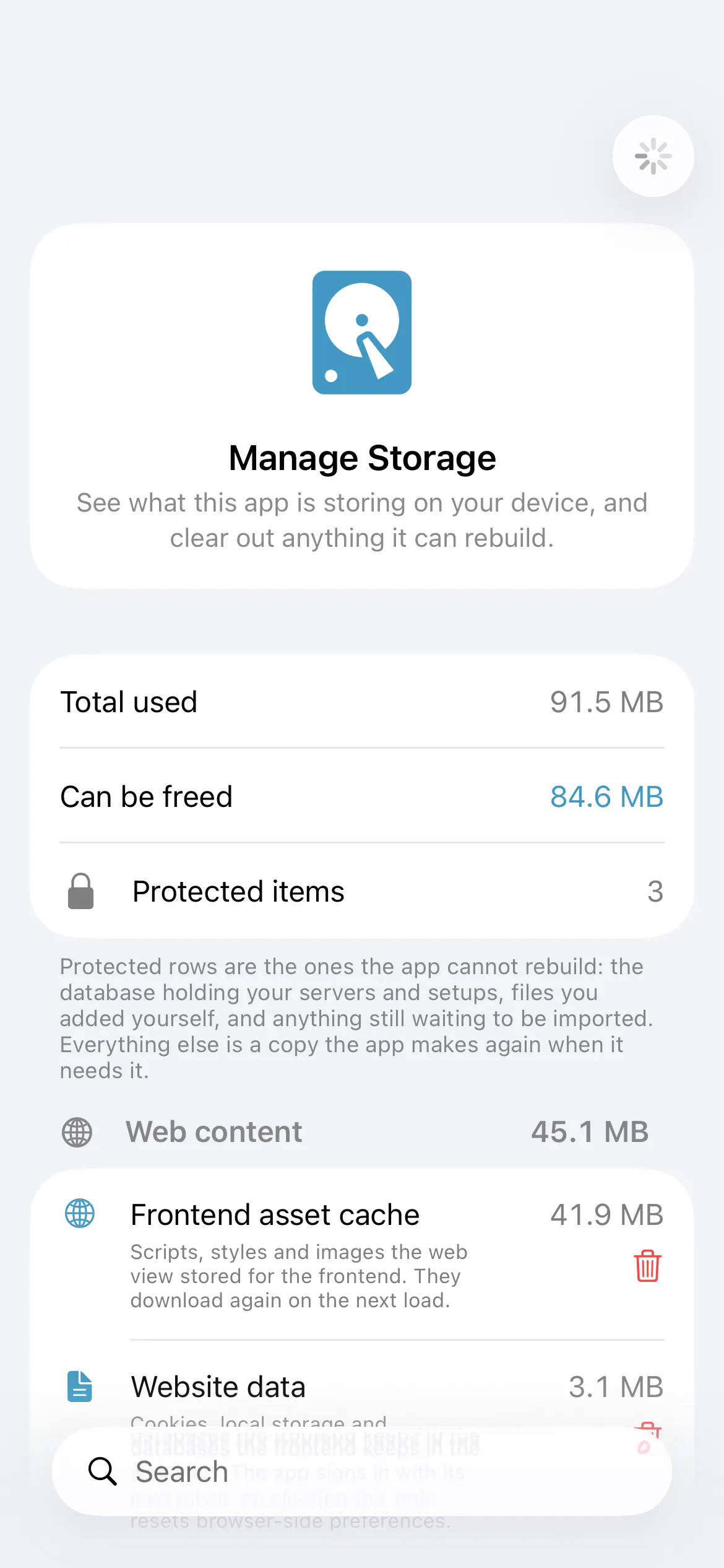 Home Assistant’s Manage Storage screen in its light appearance.