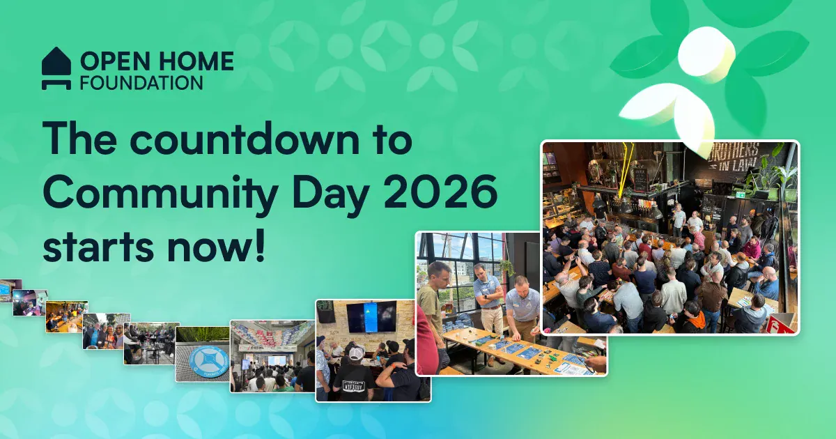 Open Home Foundation Community Day 2026 announcement with photographs from community meetups